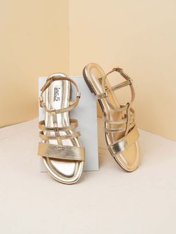 Inc.5 - Womens Golden Striped Round Toe Fashion Sandals