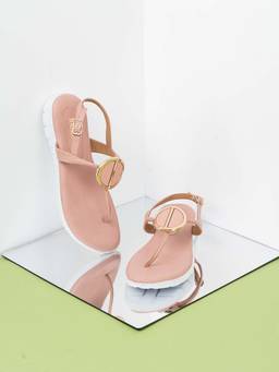 Inc.5 - Womens Peach Solid Round Toe T-Strap Fashion Sandals
