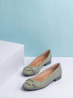 Inc.5 - Womens Green Solid Party Wear Slip-On Ballerinas