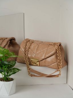 Inc.5 - Women's Beige Textured Shoulder Bag