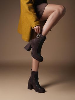 Theater - Women Gaga's Brown Suede Ankle Casual Boots