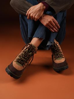 Theater - Women Outie Brown Suede Lace-Up Casual Boots