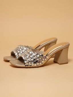 ERIDANI - Gold Anelia Embellished Sandals Heels