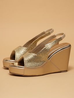 ERIDANI - Gold Azrina Embellished Wedges Heels