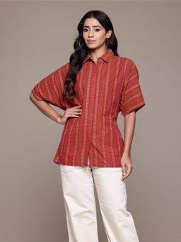 Ritu Kumar - Women's Red Nirvi Collar Neck Shirt