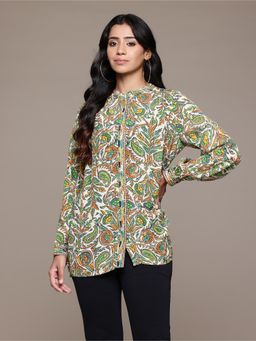 Ritu Kumar - Women's Green Sophie Mandarin Neck Shirt