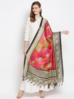 Dupatta Bazaar - Womens Pink Ethnic Elephant Printed Silk Dupatta