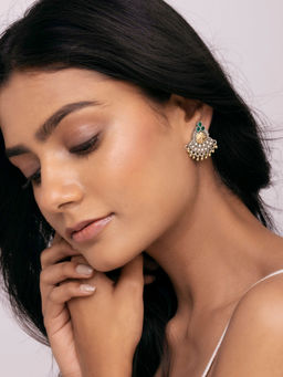 Indya - Dual Tone Green Stone Stud Earrings