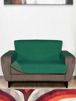 At Home by Nilkamal - Quilted 2 Seater Reversible Sofa Cover|Set of 1 - 179 x 223 cm|Emerald & Light Green