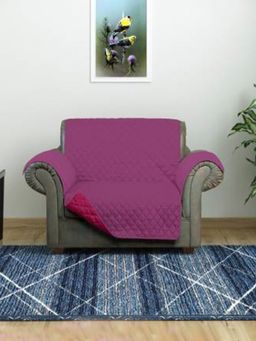 At Home by Nilkamal - Quitled 1 Seater Reversible Sofa Cover|Set of 1 - 179 x 165 cm|Lavender & Fushcia