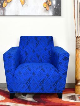 At Home by Nilkamal - Patterned 1 Seater Jacquard Knit Sofa Cover|Set of 1 - 80 x 60 cm|Nautica Blue