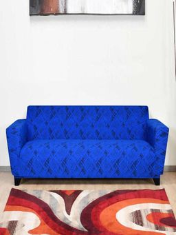 At Home by Nilkamal - Jaquared Knit Sofa Cover Cotton 3 Seater (Nautica Blue)