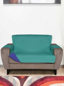 At Home by Nilkamal - Quilted 2 Seater Reversible Sofa Cover|Set of 1 - 179 x 223 cm|Sea Green & Indigo
