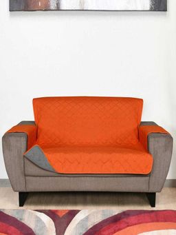 At Home by Nilkamal - Quilted 2 Seater Reversible Sofa Cover|Set of 1 - 179 x 223 cm|Orange & Grey