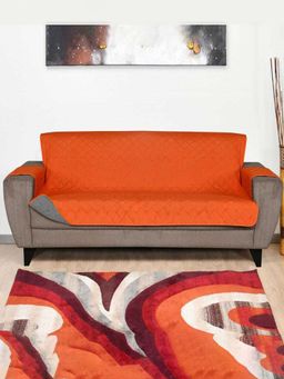 At Home by Nilkamal - Quilted 3 Seater Reversible Sofa Cover|Set of 1 - 179 x 279 cm|Orange & Grey