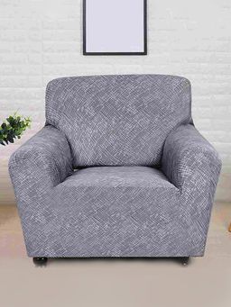 At Home by Nilkamal - Textured 1 Seater Fitted Sofa Cover|stretchable & Non Slip|Set of 1-140 x 90 cm|Grey