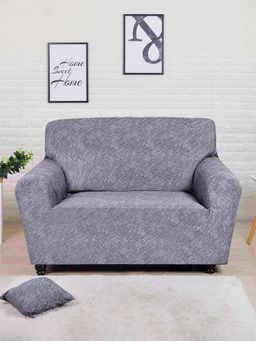 At Home by Nilkamal - Textured 2 Seater Fitted Sofa Cover|stretchable & Non Slip|Set of 1-185 x 90 cm|Grey