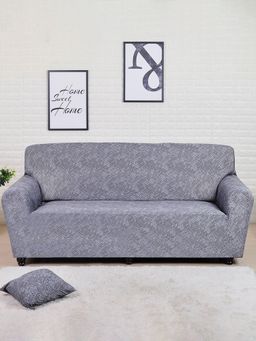 At Home by Nilkamal - Textured 3 Seater Fitted Sofa Cover|stretchable & Non Slip|Set of 1-230 x 90 cm|Grey