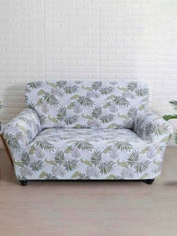 At Home by Nilkamal - stretchable 2 Seater Fitted Sofa Cover|Set of 1 - 185 x 90 cm|Off White Floral