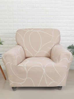 At Home by Nilkamal - stretchable 1 Seater Fitted Sofa Cover|Set of 1-140 x 90 cm|Peach Geometric Pattern