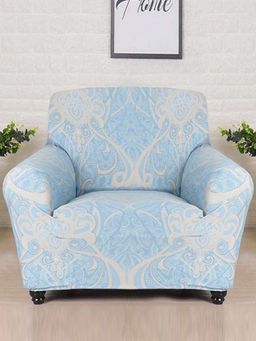 At Home by Nilkamal - stretchable 1 Seater Fitted Sofa Cover|Set of 1 - 140 x 90 cm|Seagreen Damask