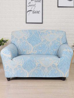 At Home by Nilkamal - stretchable 2 Seater Fitted Sofa Cover|Set of 1 - 185 x 90 cm|Seagreen Damask