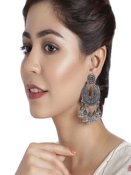 Accessher - Oxidised Silver Afghani Chandbali Earrings For Women And Girls