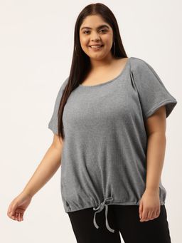 theRebelinme - Plus Size Womens Charcoal Grey Cotton Knitted Blouson Top