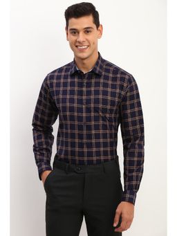 Allen Solly - Men Navy Blue Slim Fit Checks Full Sleeves Formal Shirt