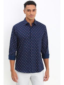 Allen Solly - Men Navy Blue Print Slim Fit Full Sleeves Casual Shirt