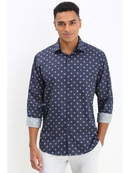 Allen Solly - Men Navy Blue Slim Fit Print Full Sleeves Casual Shirt