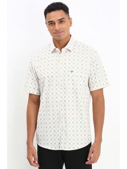 Allen Solly - Men White Slim Fit Print Half Sleeves Casual Shirt