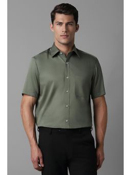 Louis Philippe - Men Green Regular Fit Solid Half Sleeves Formal Shirt