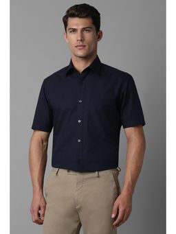 Louis Philippe - Men Navy Blue Regular Fit Print Half Sleeves Formal Shirt