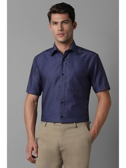 Louis Philippe - Men Navy Blue Regular Fit Self Design Half Sleeves Formal Shirt