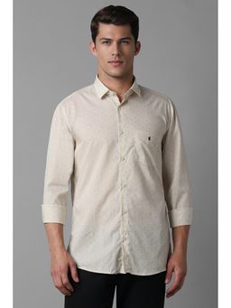 Louis Philippe - Men Cream Slim Fit Print Full Sleeves Casual Shirt