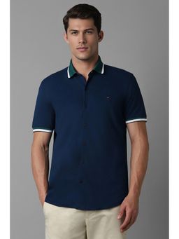 Louis Philippe - Men Navy Blue Smart Solid Half Sleeves Casual Shirt