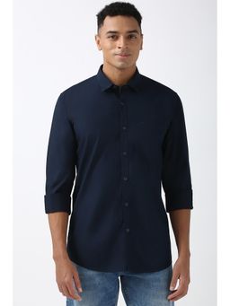 Peter England - Men Navy Blue Slim Fit Solid Full Sleeves Shirt