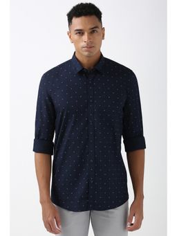 Peter England - Men Navy Blue Slim Fit Print Full Sleeves Shirt