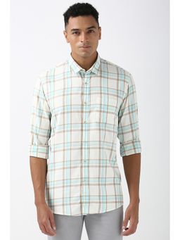 Peter England - Men Cream Slim Fit Checks Full Sleeves Shirt
