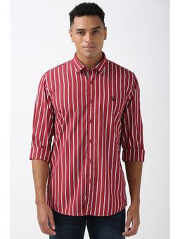 Peter England - Men Red Slim Fit Stripes Full Sleeves Shirt