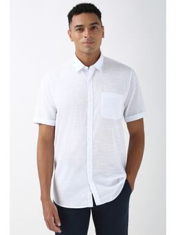 Peter England - Men Light Blue Slim Fit Half Sleeves Shirt