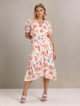 U.S. POLO ASSN. - Women White and Pink Floral Print Tiered Dress