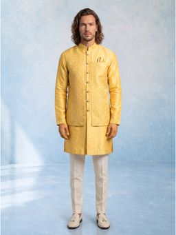 Bubber Couture - Aelio Yellow Floral Damask Layered Kurta with Pant