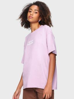 Bewakoof - Women's Lilac Be Good Typography Oversized T-shirt