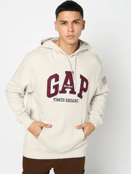 GAP - Off White Men's Logo Print Hooded Full Sleeves Hoodie