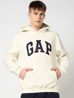 GAP - White Men's Logo Print Hooded Full Sleeves Hoodie