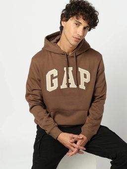 GAP - Brown Men's Logo Print Hooded Full Sleeves Hoodie