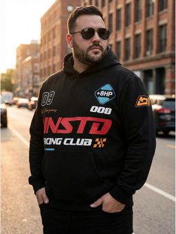 UNSTD - Black Men Plus Size Printed Winter Wear Hoodie