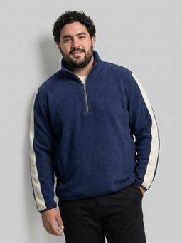 UNSTD - Blue Men Plus Size Contrast Stripe Hoodie